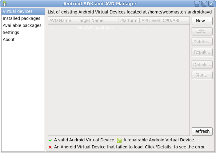 Android SDK and AVD Manager