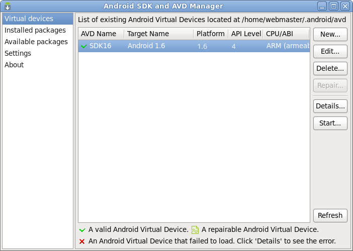 Android SDK and AVD Manager
