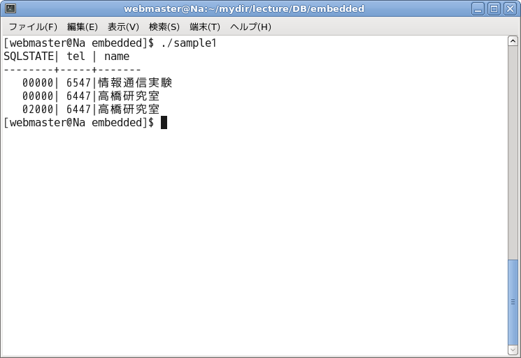埋込みSQL実行結果