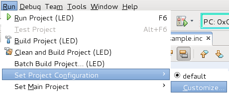 MPLABX-Run-Set Project Configuration-Customize